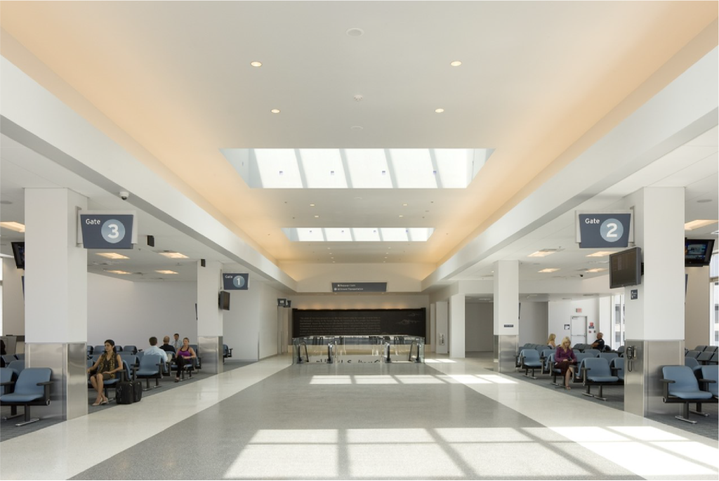 Daytime view of the central concourse of the passenger gate area